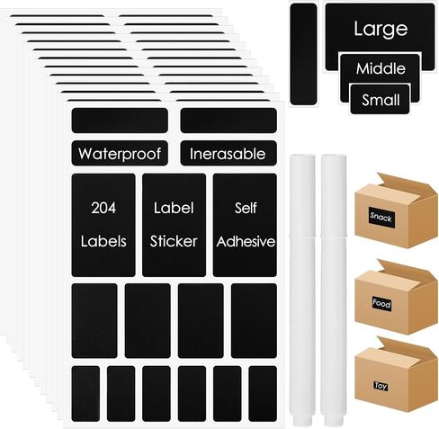 10Sheets Removable White Labels for Jars, Waterproof Reusable Blackboard Stickers Small Labels for Food Containers with 2 Liquid Chalk Markers for Organization Kitchen Pantry Office(White) in Saudi Arabia