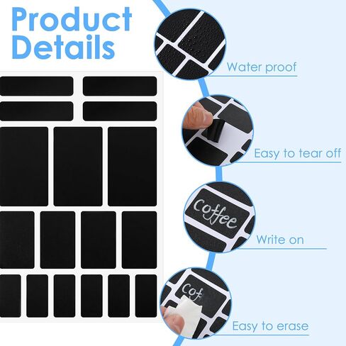 10Sheets Removable White Labels for Jars, Waterproof Reusable Blackboard Stickers Small Labels for Food Containers with 2 Liquid Chalk Markers for Organization Kitchen Pantry Office(White) in Saudi Arabia