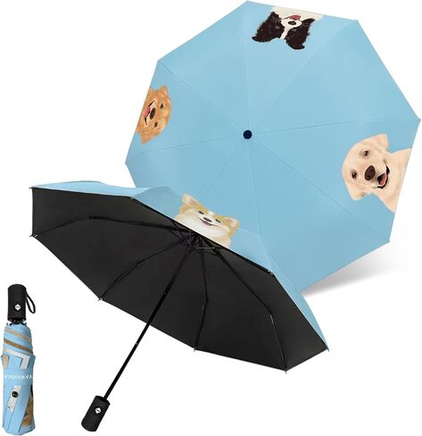 Auto-Open Compact Umbrella | Lightweight Hand-Drawn Pet Design | Easy to Collapse with Premium Spring | UPF50+ Sun Protection | 12.4oz Portable Daily and Travel Umbrella in Saudi Arabia