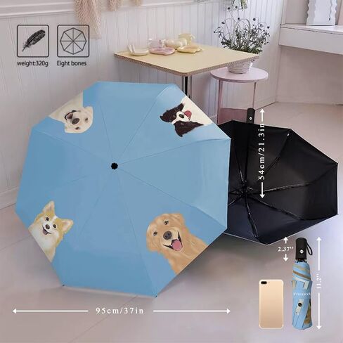 Auto-Open Compact Umbrella | Lightweight Hand-Drawn Pet Design | Easy to Collapse with Premium Spring | UPF50+ Sun Protection | 12.4oz Portable Daily and Travel Umbrella in Saudi Arabia