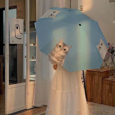 Auto-Open Compact Umbrella | Lightweight Hand-Drawn Pet Design | Easy to Collapse with Premium Spring | UPF50+ Sun Protection | 12.4oz Portable Daily and Travel Umbrella in Saudi Arabia