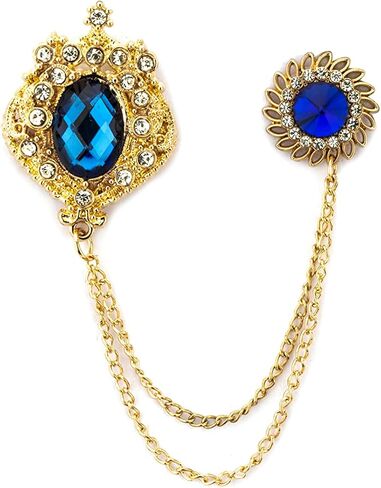 Knighthood Formal Blue Shimmery Stone With Gold Engraving And Hanging Tassel Chain Collar Pin Brooch, Suit Stud, Shirt Studs, Lapel Pin Accessories for Men Women in Kuwait