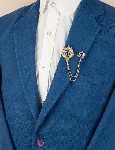 Knighthood Formal Blue Shimmery Stone With Gold Engraving And Hanging Tassel Chain Collar Pin Brooch, Suit Stud, Shirt Studs, Lapel Pin Accessories for Men Women in Kuwait