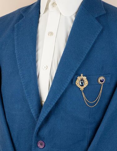 Knighthood Formal Blue Shimmery Stone With Gold Engraving And Hanging Tassel Chain Collar Pin Brooch, Suit Stud, Shirt Studs, Lapel Pin Accessories for Men Women in Kuwait