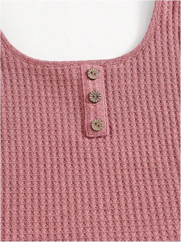 Girl's 2 Piece Outfits Waffle Knit Scoop Neck Button Down Crop Tank Tops Paperbag Waist Track Shorts in Saudi Arabia