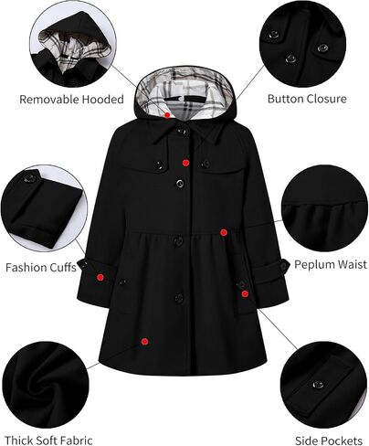 Betusline Girls' Dress Coat, Kids Hoodie Wool Blend Coats Fall Winter Outerwear Peacoat,2-14 Years in Saudi Arabia