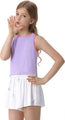 Sykooria Girls Athletic Tank Tops Basic Sleeveless Round Neck Shirts Cute Dance Crop Tops 6-16Y for Sports Yoga Workout Tops in Saudi Arabia