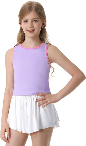 Sykooria Girls Athletic Tank Tops Basic Sleeveless Round Neck Shirts Cute Dance Crop Tops 6-16Y for Sports Yoga Workout Tops in Saudi Arabia