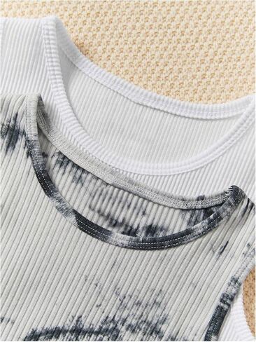 Milumia Girl's 2 Piece Tie Dye Ribbed Knit Round Neck Tank Top Sleeveless Summer Crop Tops in Saudi Arabia