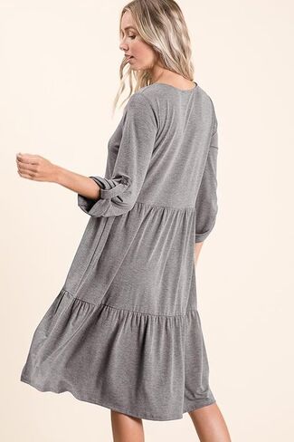 Dokotoo Dresses for Women 2024 Long Sleeve V Neck Knitted Button Down Elastic Waist Ruffle Tiered Mini Dress with Pockets in Saudi Arabia