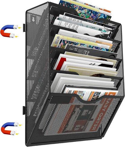 3 Tier Magnetic File Holder for File Cabinets, Refrigerator, Whiteboard, Office, No Drilling Installation Large Capacity Black Magnetic File Holder in Saudi Arabia