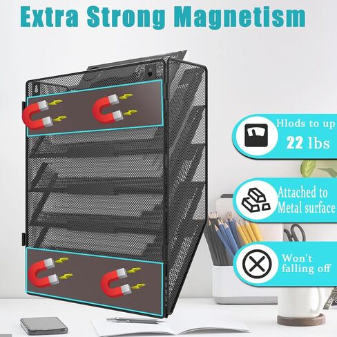 3 Tier Magnetic File Holder for File Cabinets, Refrigerator, Whiteboard, Office, No Drilling Installation Large Capacity Black Magnetic File Holder in Saudi Arabia