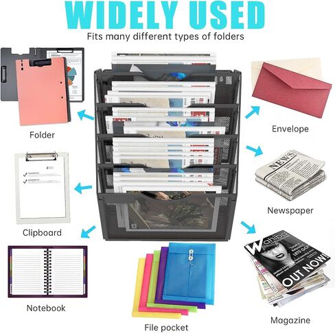 3 Tier Magnetic File Holder for File Cabinets, Refrigerator, Whiteboard, Office, No Drilling Installation Large Capacity Black Magnetic File Holder in Saudi Arabia