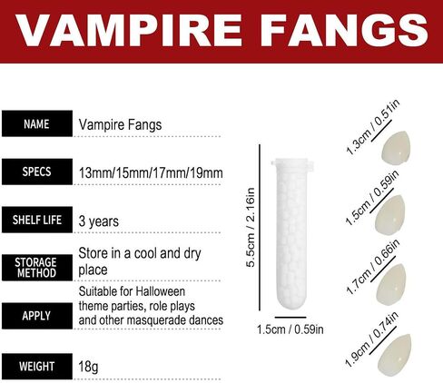 Fangs for Cosplay,Vampire Teeth,Fangs,Vampire False Teeth,Hallowen Fangs,Vampire Fangs,Vampire Teeth with Adhesive,Hallowen Fangs False Teeth Props,4 Size(13mm, 15mm, 17mm, 19mm) in Saudi Arabia