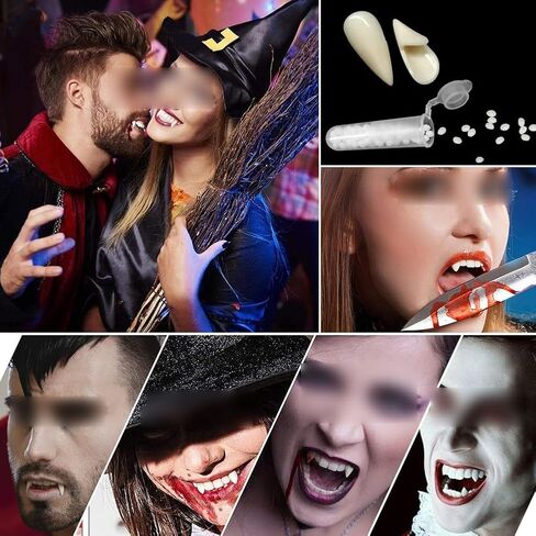 4 أزواج من أنياب مصاصي الدماء البلاستيكية الصغيرة، أطقم أسنان الهالوين التنكرية، أسنان وهمية لمصاصي الدماء، دعائم الحفلات التنكرية مع جسيمات الأسنان الأنبوبية in Saudi Arabia