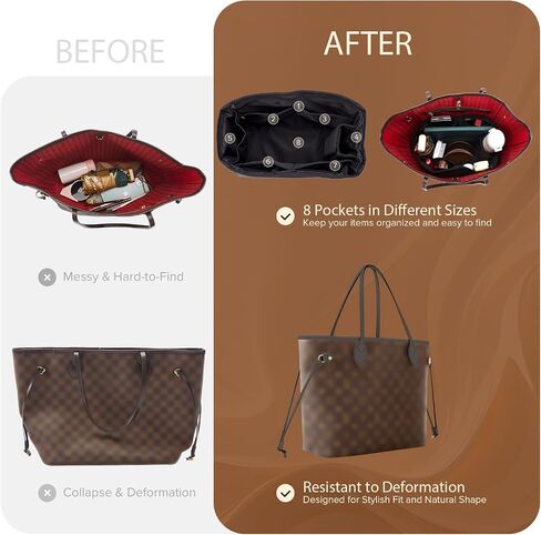 ملحق منظم محفظة من النايلون المقاوم للماء لـ LV Neverfull مع حقيبة بسحاب وحامل أكواب (أسود، MM، الجيل 2) in Kuwait