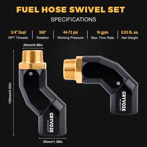 2PCS 3/4 Inch NPT Fuel Hose Nozzle Swivel - Multi Plane 360° Rotating Connector for Fuel, Water, Diesel, Gasoline, Kerosene Transfer Pumps, Tanks, and Nozzles in Saudi Arabia
