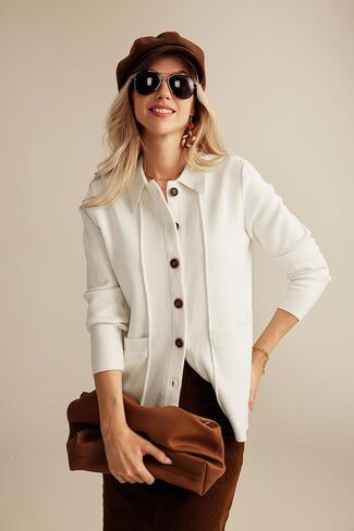 GRACE KARIN Women Casual Cardigan Knit Button Down Shirts Long Sleeve Shacket Jacket with Pockets in Saudi Arabia