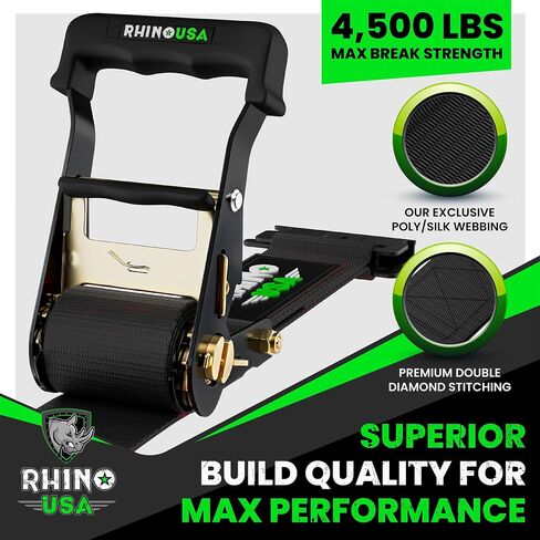 أشرطة ربط السقاطة من Rhino USA E (قوة كسر 4,500 رطل) - تتضمن (4) أربطة ربط eTrack ممتازة مقاس 2 × 16 بوصة - نظام حزام شحن eTrack شديد التحمل للمقطورة والشاحنة وSxS وATV (أسود) in Saudi Arabia