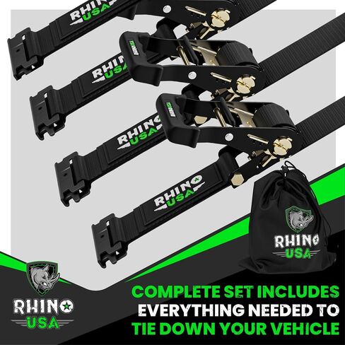 أشرطة ربط السقاطة من Rhino USA E (قوة كسر 4,500 رطل) - تتضمن (4) أربطة ربط eTrack ممتازة مقاس 2 × 16 بوصة - نظام حزام شحن eTrack شديد التحمل للمقطورة والشاحنة وSxS وATV (أسود) in Saudi Arabia