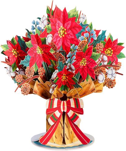 Paper Love HugePop Christmas Joyous Bouquet 3D بطاقة عيد الميلاد المنبثقة، مع باقة ورقية قابلة للفصل، هدية لعيد الميلاد أو العطلات، جميع المناسبات - بطاقة ضخمة مقاس 10 بوصة × 14 بوصة in Kuwait