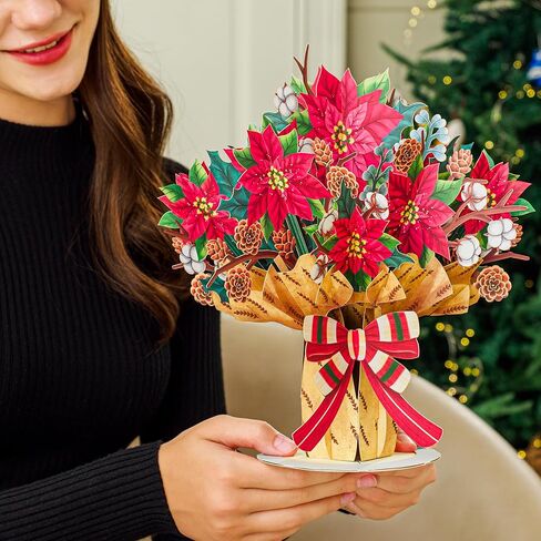 Paper Love HugePop Christmas Joyous Bouquet 3D بطاقة عيد الميلاد المنبثقة، مع باقة ورقية قابلة للفصل، هدية لعيد الميلاد أو العطلات، جميع المناسبات - بطاقة ضخمة مقاس 10 بوصة × 14 بوصة in Kuwait