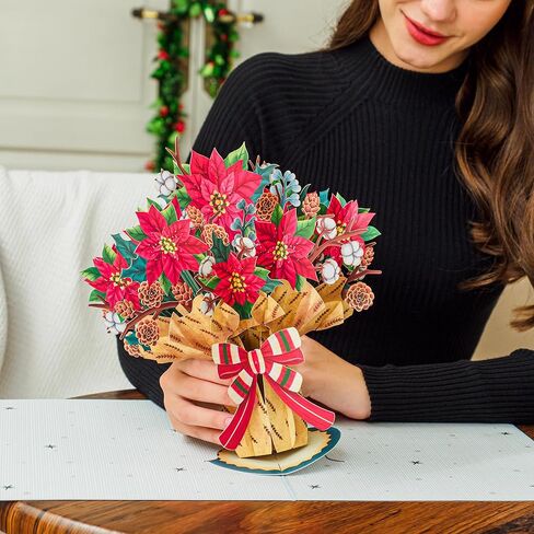 Paper Love HugePop Christmas Joyous Bouquet 3D بطاقة عيد الميلاد المنبثقة، مع باقة ورقية قابلة للفصل، هدية لعيد الميلاد أو العطلات، جميع المناسبات - بطاقة ضخمة مقاس 10 بوصة × 14 بوصة in Kuwait