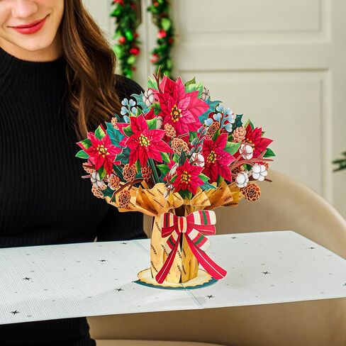 Paper Love HugePop Christmas Joyous Bouquet 3D بطاقة عيد الميلاد المنبثقة، مع باقة ورقية قابلة للفصل، هدية لعيد الميلاد أو العطلات، جميع المناسبات - بطاقة ضخمة مقاس 10 بوصة × 14 بوصة in Kuwait