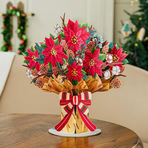Paper Love HugePop Christmas Joyous Bouquet 3D بطاقة عيد الميلاد المنبثقة، مع باقة ورقية قابلة للفصل، هدية لعيد الميلاد أو العطلات، جميع المناسبات - بطاقة ضخمة مقاس 10 بوصة × 14 بوصة in Kuwait