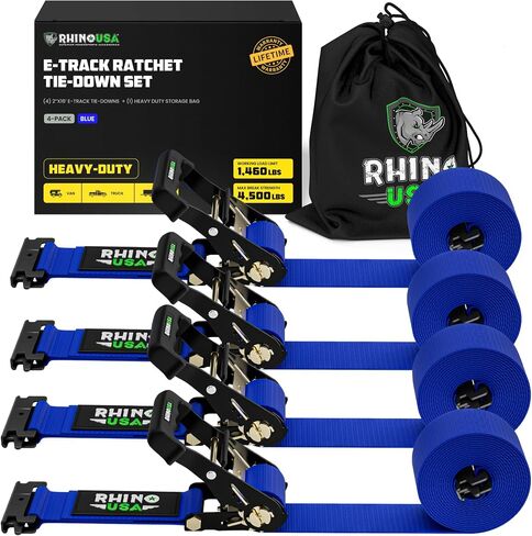 أشرطة ربط السقاطة من Rhino USA E (قوة كسر 4,500 رطل) - تتضمن (4) أربطة ربط eTrack ممتازة مقاس 2 × 16 بوصة - نظام حزام شحن eTrack شديد التحمل للمقطورة والشاحنة وSxS وATV (أسود) in Saudi Arabia