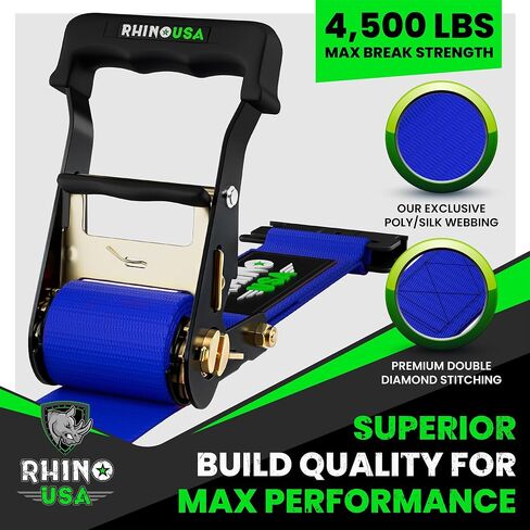 أشرطة ربط السقاطة من Rhino USA E (قوة كسر 4,500 رطل) - تتضمن (4) أربطة ربط eTrack ممتازة مقاس 2 × 16 بوصة - نظام حزام شحن eTrack شديد التحمل للمقطورة والشاحنة وSxS وATV (أسود) in Saudi Arabia