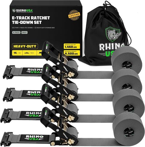 أشرطة ربط السقاطة من Rhino USA E (قوة كسر 4,500 رطل) - تتضمن (4) أربطة ربط eTrack ممتازة مقاس 2 × 16 بوصة - نظام حزام شحن eTrack شديد التحمل للمقطورة والشاحنة وSxS وATV (أسود) in Saudi Arabia