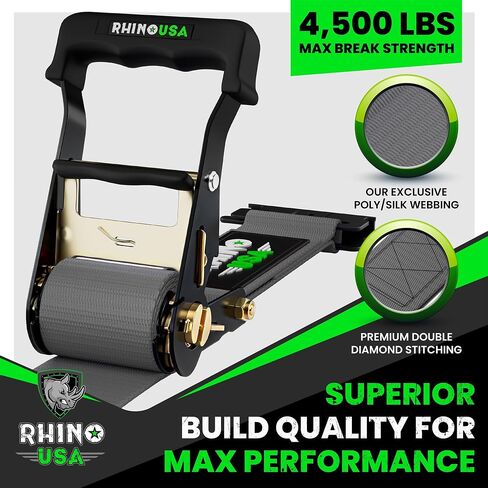 أشرطة ربط السقاطة من Rhino USA E (قوة كسر 4,500 رطل) - تتضمن (4) أربطة ربط eTrack ممتازة مقاس 2 × 16 بوصة - نظام حزام شحن eTrack شديد التحمل للمقطورة والشاحنة وSxS وATV (أسود) in Saudi Arabia