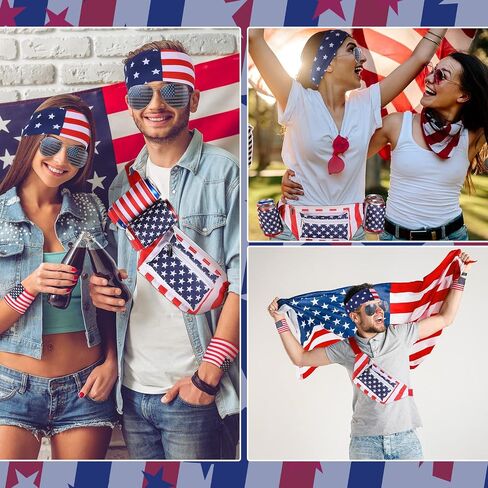 9 Pcs Patriotic Fanny Pack Beverage Beer Belt Set USA Belt Bag American Fanny Pack with Suspenders Drink Holder American Flag Headband Wristband for 4th of July National Day Outdoor Party Dress Up in Saudi Arabia