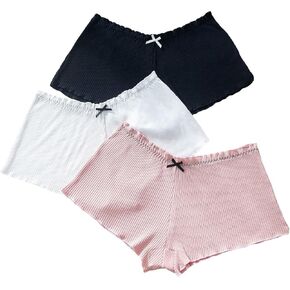 Verdusa Women's 3pack Ribbed Boy Shorts Underwear Bow Frill Trim Panties