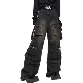 Y2K jeans Gothic multi pocket loose wide leg workwear long pants Men's hip-hop camouflage jeans