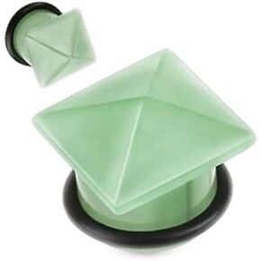 Pair (2PCS) GREEN AVENTURINE PYRAMID STONE PLUGS Single Flare Gauges Organic Jade Ear Tunnels 9174