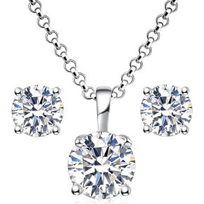 Impalsory 18K White Gold Plated Silver Moissanite Necklace and Earring