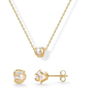 PAVOI 14K Gold Plated Rounded Shell Pearl Necklace and Stud Earring Set for Women | Jewelry Pack with Pearl Pendant Necklace and Stud Earrings