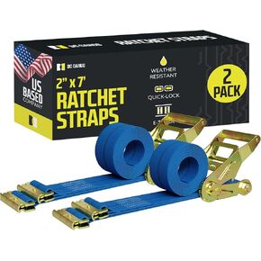 E Track Ratchet Straps Cargo Tie-Downs, (Pack of 2) 2 x 7 Heavy Duty Blue Tie-Down Rachet Straps, Strong Ratchet Strap, E Track Spring Fittings, Tie Down Motorcycle