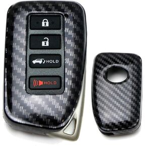 iJDMTOY Gloss Finish Black Carbon Fiber Pattern Hard Shell Key Fob Cover Case, Compatible with 2nd Gen Lexus is ES GS RC NX RX LX 200 250 350 4-Button Smart Key Fob