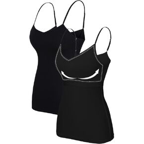 V FOR CITY Women V-Neck Camisole with Shelf Bra Slim Fit Cotton Tank Tops Cami Shirts for Layering 2 Pack