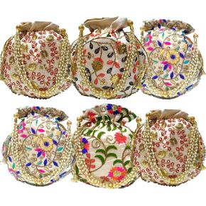 Lot Of Indian Handmade Women's Embroidered Clutch Purse Potli Bag Pouch Drawstring Bag Wedding Favor Return Gift For Guests