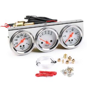 Triple Gauge Kit Oil/Volt/Water Gauge, 52mm 2 Inch 3 in 1 Triple Gauge Kit Water Temp Oil Pressure Volt Gauge Meter with Sensor