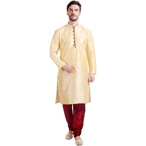 Maple Clothing Art Silk Men's Kurta Pajama Set Indian Wedding Party Wear in Kuwait