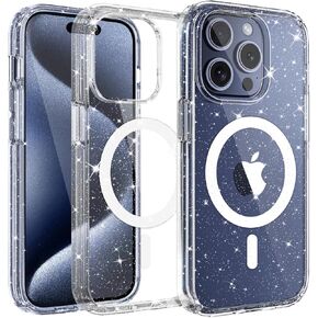 for iPhone 15 Pro Case, Slim Glitter iPhone 15 Pro Magnetic Phone Cover for Women Men, Shock Absorbent Case for Apple iPhone 15 Pro 6.1'' 2023, Compatible with MagSafe, Clear