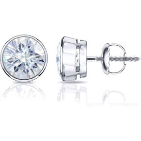 1 to 7 Carat Moissanite Round Stud Earrings in Platinum (H-I, TGW) Bezel Set Screw Back by Diamond Wish