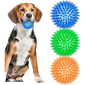 ME.FAN 3.5'' Squeaky Dog Toy Balls [8 Pack] Spiky Dog Balls/Puppy Chew Toys for Cleaning Teeth and Gum Health/Squeaker Ball Toys for Aggressive Chewers