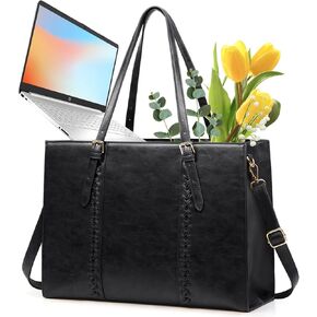 حقيبة كمبيوتر محمول للنساء من RAINSMORE مقاس 15.6 بوصة مصنوعة من الجلد المقاوم للماء وحقائب عمل كبيرة للكمبيوتر المحمول وحقيبة كمبيوتر محمول احترافية وحقيبة كتف نسائية خفيفة الوزن، بني in Kuwait