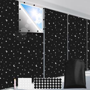 100% Blackout Blinds 157" x 57" Blackout Window Cover Travel Blackout Curtains for Baby Nursery Bedroom Dorm Room Windows Temporary Blackout Shades for Night Shift Worker Traveler Black & Star
